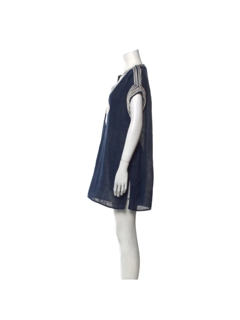 Tory Burch Navy Swim Cover-Up with Cream Embroidered Neckline